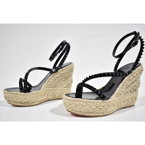 Christian Louboutin Mafaldina Zeppa 120 Black Platform Wedge Sandal Heel Pump 38 - Picture 10 of 12